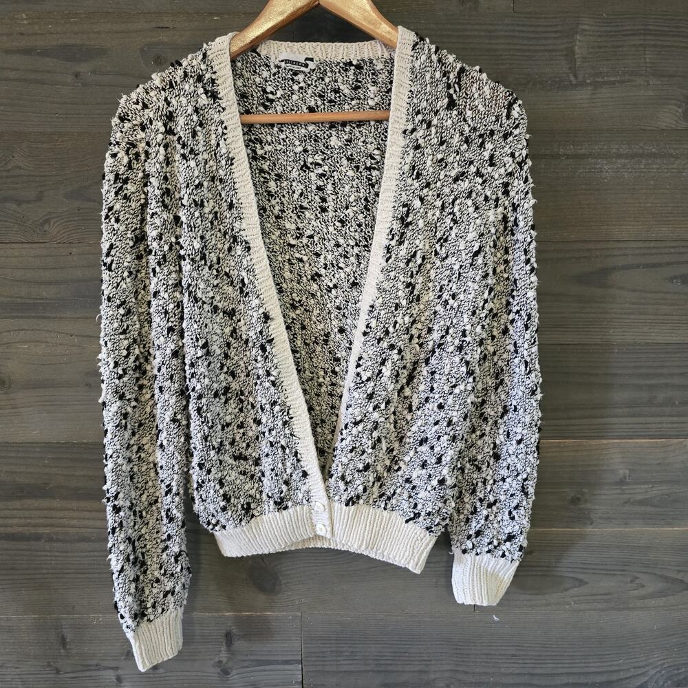 Vintage Bullock's Made Italy Chunky Knit Cardigan Sweater Womens M Black White